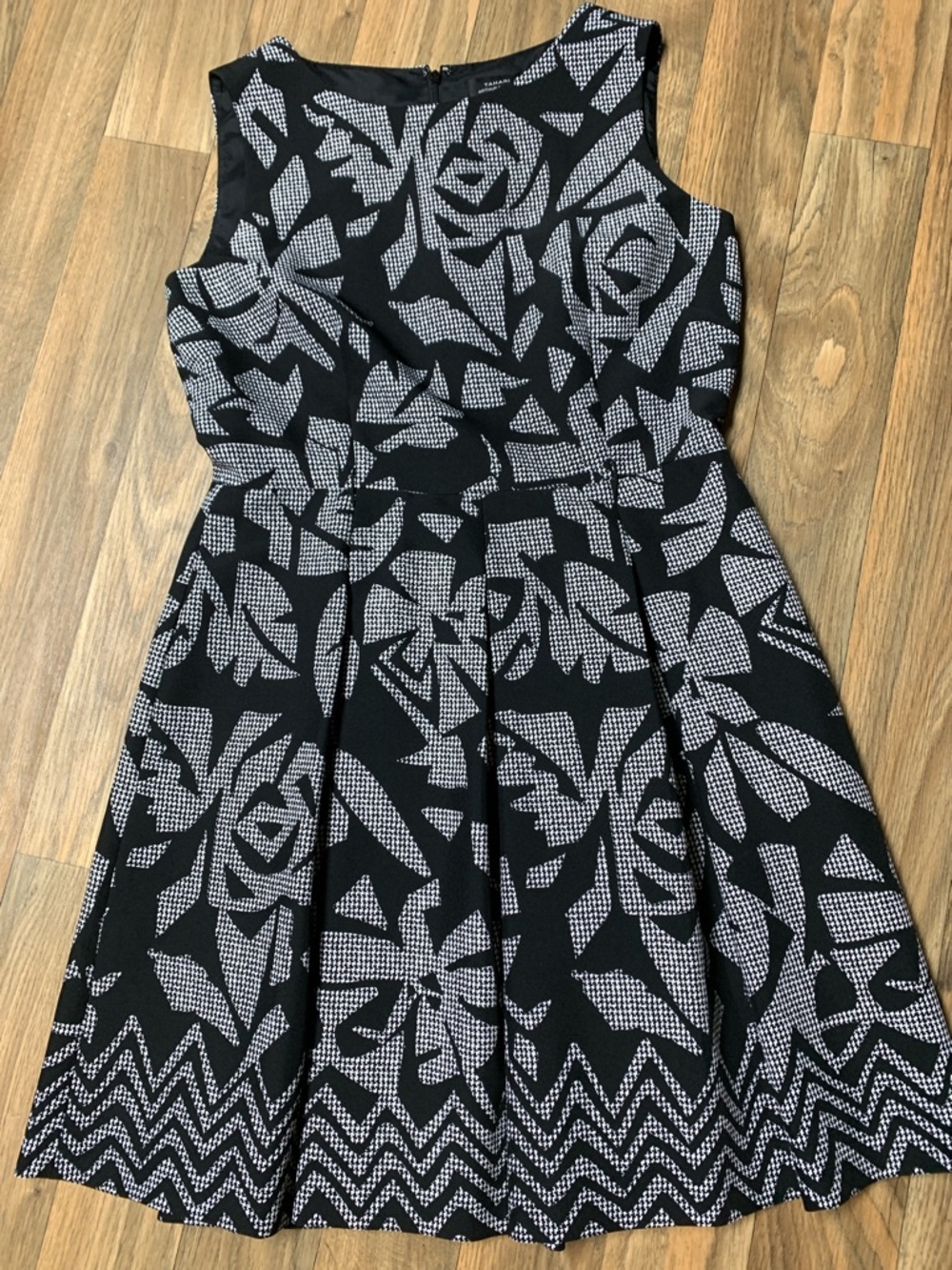 Tahari Black and White Floral Fit-and-Flare Dress